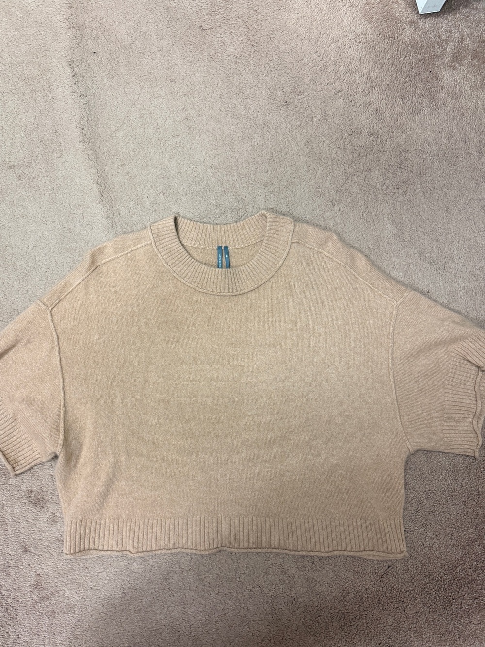 Anthropologie Neutral Tan Ribbed Crewneck Sweater